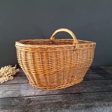 Large French Rustic Vintage Wicker Shopper Shopping Sewing Knitting Storage Basket, Wicker Basket, Market Basket, 