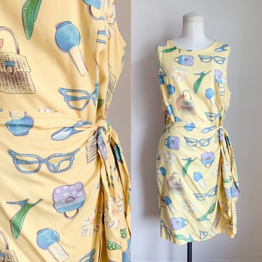 Vintage 1990s Silk Novelty Print Sarong Dress / L 