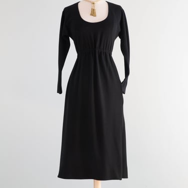 Iconic 1970's Halston Black Wool Long Sleeve Bias Cut Jersey Dress / SM