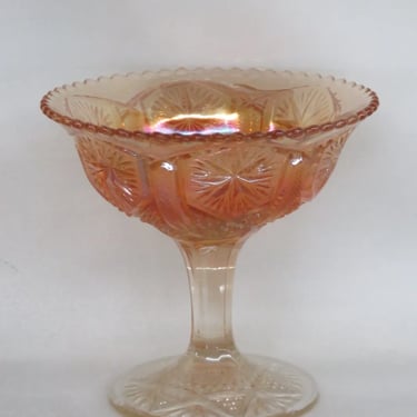 Imperial Carnival Glass Marigold Hobstar and Arches Compote Pedestal Bowl 3660B