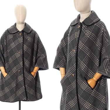 Vintage 1970s Cape Coat | 70s Wool Mohair Plaid Grey Gray Warm Winter Jacket (small/medium/large) 