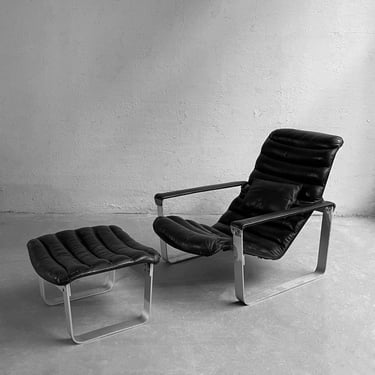 Mid Century Modern Leather Aluminum Lounge Chair And Ottoman