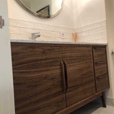 Mid Century Style Walnut Bathroom Vanity Cabinet - 3 Drawer with double door ~ FREE SHIPPING! 