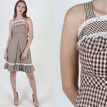 Checkered Lace Trim Americana Summer Picnic Mini Dress 