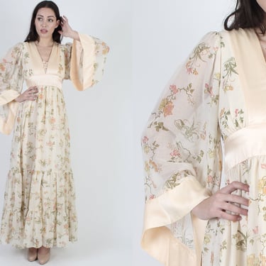 1970s Gunne Sax Asian Style Angel Kimono Sleeve Maxi Dress Size 11 