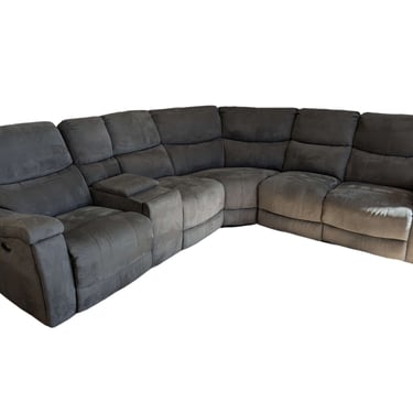 Gray Cloth Power Reclining Sectional w/ Cup Holders