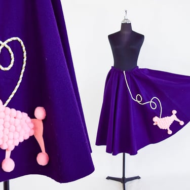 1950s Poodle Circle Skirt | 50s Purple Poodle Swing Skirt | Purple Felt Swing Skirt | Large 