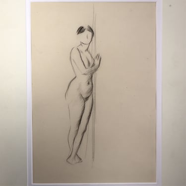Original JEAN-LOUIS FORAIN Pencil on Paper Drawing, Standing Nude Woman Art 