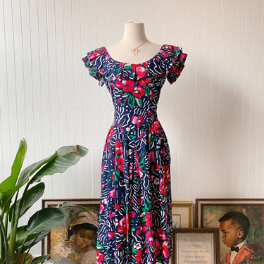 Vintage Ruffle Shoulder Floral Dress | Size 6 