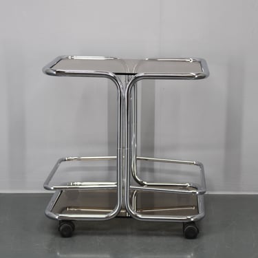 1970s Chrome Bar Cart with Smoked Glass, Czechoslovakia 