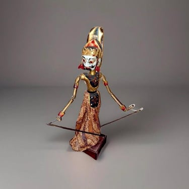 Vintage Wooden Wayang Golek Puppet with Stand | TWO Faced | Indonesian Art  | Over 2 Feet Tall 