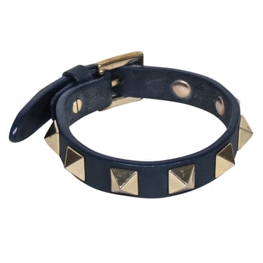 Valentino - Navy Leather Studed Bracelet