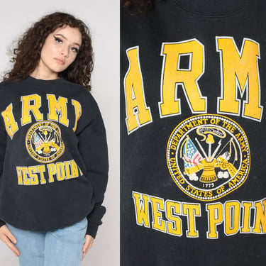 West Point Army Sweatshirt 90s United States Military Academy Crewneck Sweatshirt Pullover US Military USA Shirt Vintage Faded Black Medium 