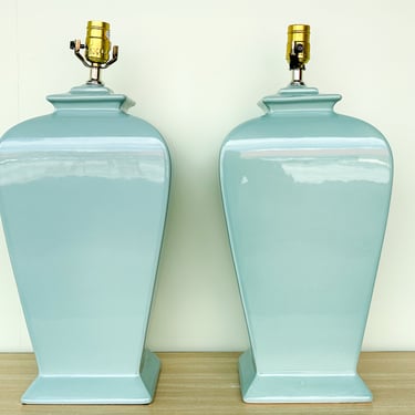 Pair of Robin's Egg Blue Ceramic Lamps
