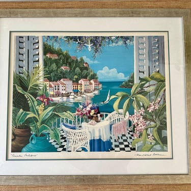 Vintage Framed Shari Hatchett Bohlmann - Romantic Portofino Signed Print - Italian Riviera - 30