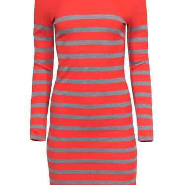 Sail to Sable - Orange &amp; Grey Striped Stretch Knit Dress Sz XXS