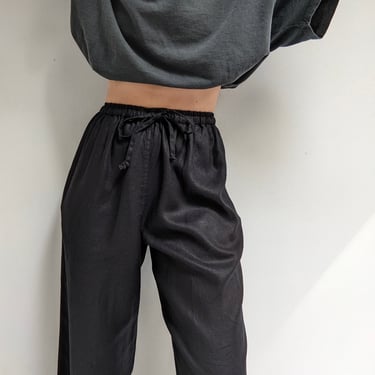 Vintage Black Linen Drawstring Pants