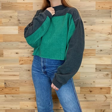90's Colorblock Cropped Oversized Pullover Sweatshirt 