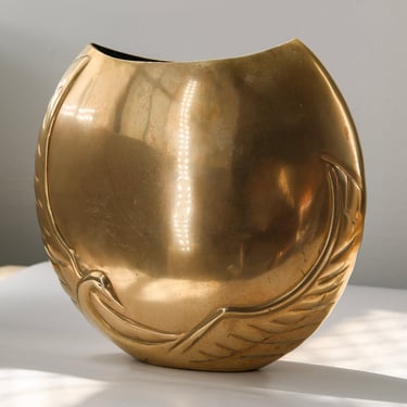 1980s Brass Swan Art Deco Circle Vase