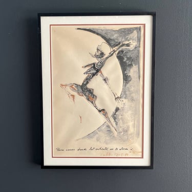 Vintage Abstract Modern Dancing Cowboy Lithograph Print, Signed, c.1984 