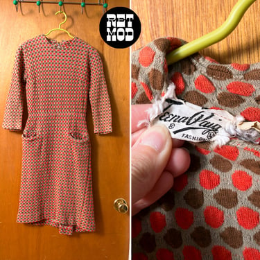 Cute Vintage 60s Salmon & Brown Dots Dress by Teena Paige 