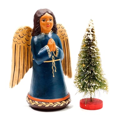 VINTAGE: 8" Authentic PERUVIAN Handmade Clay Pottery - Angel Candle Holder - Holidays - Made on Peru - SKU 32-B-00030176 