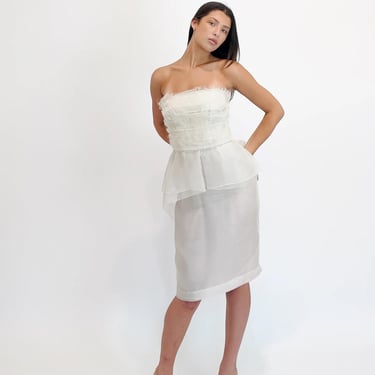 Alberta Ferretti S/S 2013 White Silk Cocktail Peplum Dress 