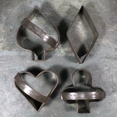 Vintage Playing Card Cookie Cutters | Set of 4 | Spade, Heart, Club, Diamond | Handled Cookie Cutters | Kitchen Decor 