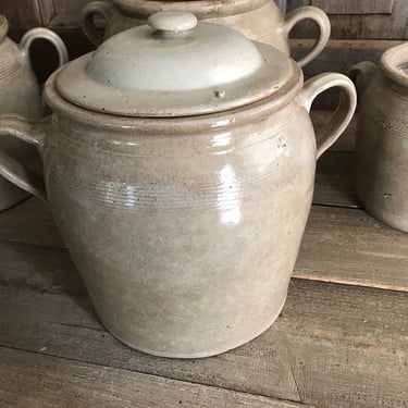 French Confit Jar, Stoneware Crock Pot, Lidded, Utensils, Artist, Flower Vase, Rustic French Farmhouse Farm Table Cuisine 