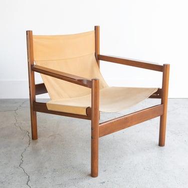 Vintage Michel Arnoult Roxinho Canvas Sling Lounge Chair Mobilia Contemporanea Circa 1960's 
