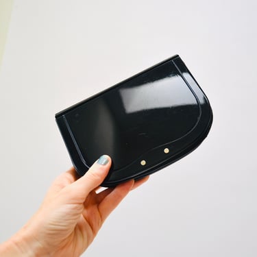 70s 80s Vintage Black Clutch Hard Case Acrylic and Leather Made in Italy// Vintage Black Hard Acrylic Evening Bag Clutch Small Bag 