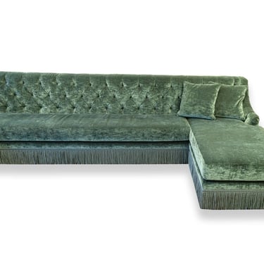 Custom Made Monumental Green Velvet Tufted Hollywood Regency Sofa Sectional 