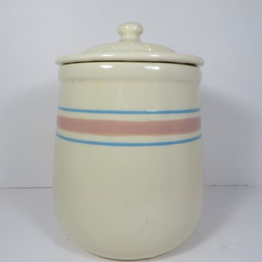 Vintage McCoy Pink and Blue Striped Lidded Canister Cookie Jar - McCoy 131 Cookie Jar 