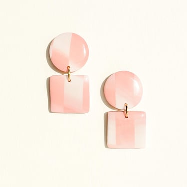 Pink and White Polymer Clay Earrings, Checkerboard Resin Earrings, Hypoallergenic Post, Dainty Statement Earrings | BLAIRE in rose ombre 