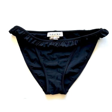 Vintage Celine Bikini Bottoms Black Ruffle Swimsuit Swimwear 