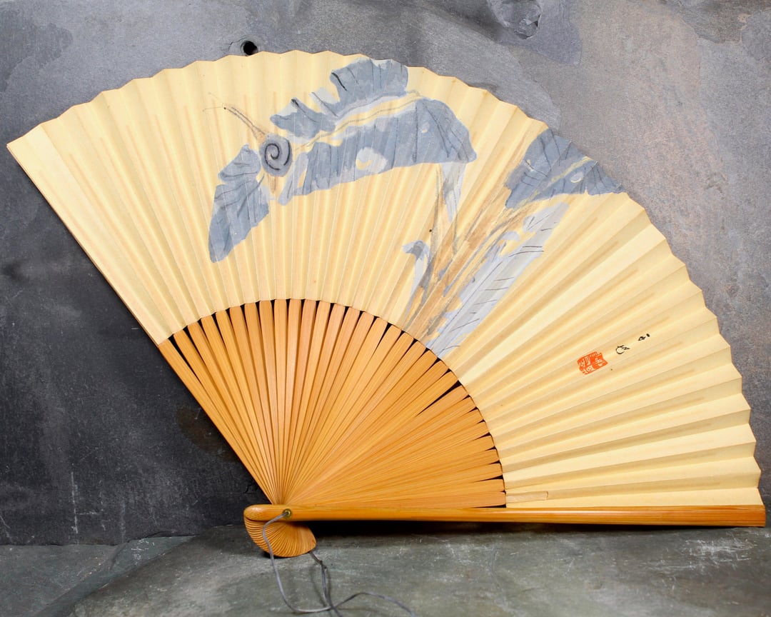 Vintage Japanese Paper Fan - Traditional Design Paper and Bamboo ...