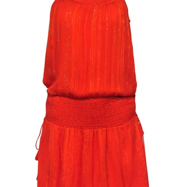 Ramy Brook - Bright Orange Smocked Mini Dress w/ Gold Stitching Sz S