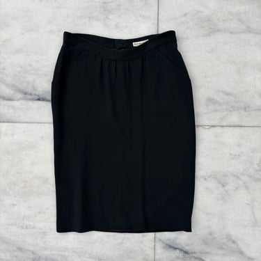 Vintage Karl Lagerfeld Pencil Skirt Black 100% Silk Womens French Size 40 US 8 Office Corporate 