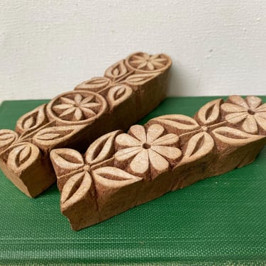 Vintage Set Of Carved Wood Stamps Made In India, Floral Fabric Stamping, Carved Wooden Stamp, Set Of 2 Flower Design 