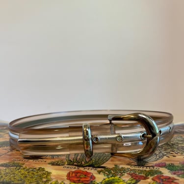 Vintage Y2K Clear Metallic Silver Vegan Rubber Belt - XS 