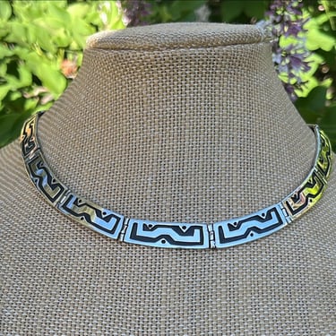 Beto ~ Vintage Mexico Sterling Silver Curved Link Overlay Choker Necklace c. 1940s 