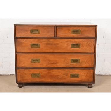 Baker Furniture Mid-Century Campaign Cherry Wood Dresser Chest, Circa 1960s