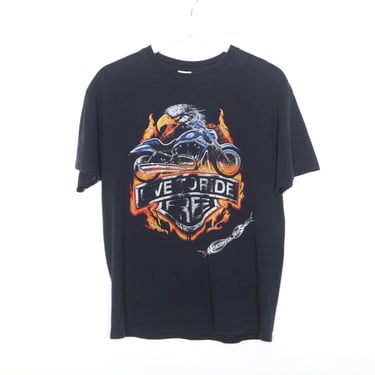 vintage 1990s BIKER harley davidson style LIVE to RIDE free black faded eagle in flames merica t-shirt -- size medium -- free shipping U.S.A 