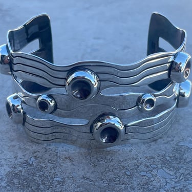 Vintage Mexico Sterling Silver Wide River of Life Cuff Bracelet 