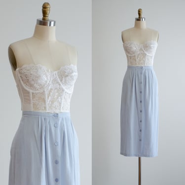 blue midi skirt 80s 90s plus size vintage pastel blue white gingham plaid skirt 