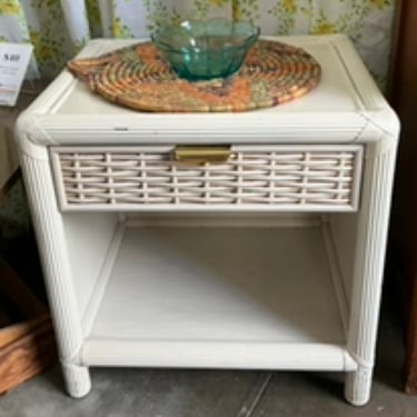 White Wicker Side Table