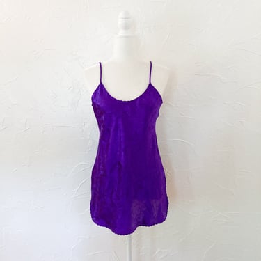 70s/80s Purple Floral Jacquard Satin Slip Dress | Small/Medium 