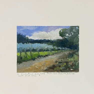 Elizabeth Hutchinson Painting - Pathway near Blauvac, France with olive trees