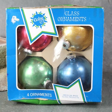 Vintage Coby Christmas Glass Ornaments | Set of 4 in Original Boxes | Large 3" Glass Balls | Vintage Christmas Ornaments 