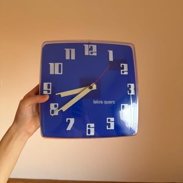 Vintage Iskra Quarz Clock / Blue Square Large Wall Clock / Mid Century Clock / Space Age / Made in Yugoslavia / 1970s 